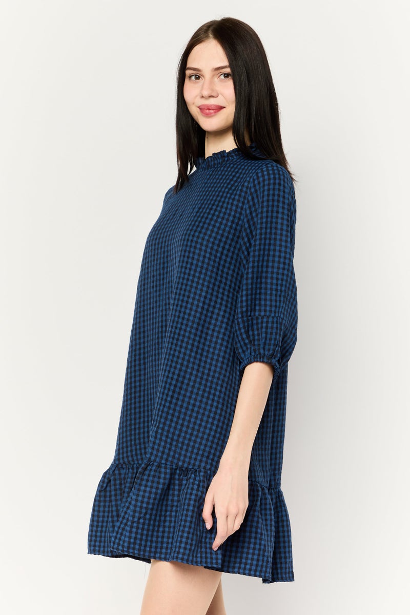 Donna Morgan Women Checkered Mini Dress, Navy Blue - Image 3