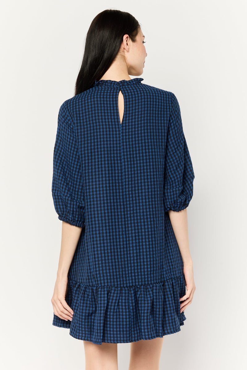 Donna Morgan Women Checkered Mini Dress, Navy Blue - Image 4