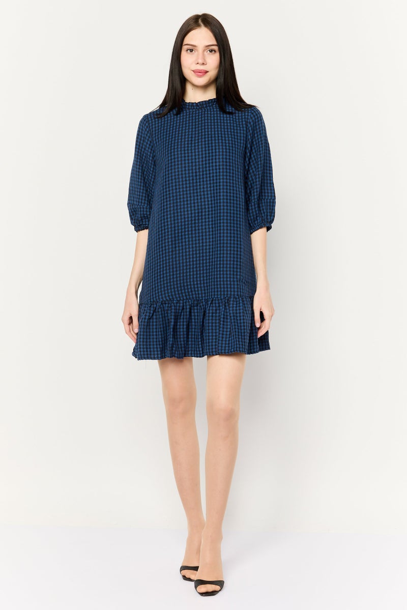 Donna Morgan Women Checkered Mini Dress, Navy Blue - Image 2