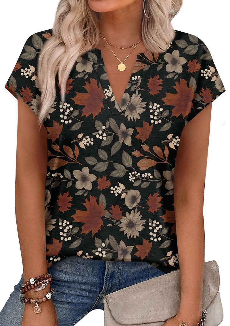 WIHOLL Summer Outfits for Women Spring Tops Women Blouses Dressy Casual Short Sleeve Shirts Vacation Outfits Basic Tees Women's Clothing Travel Outfits Lightweight Tops S - Image 1