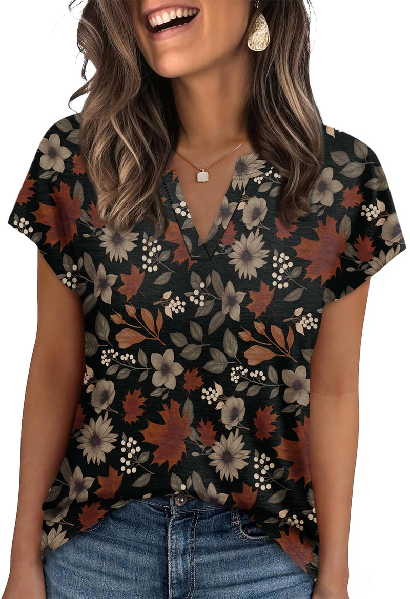 WIHOLL Summer Outfits for Women Spring Tops Women Blouses Dressy Casual Short Sleeve Shirts Vacation Outfits Basic Tees Women's Clothing Travel Outfits Lightweight Tops S - Image 5