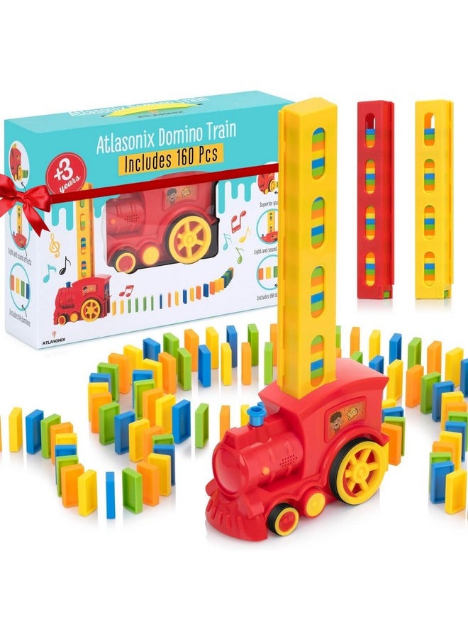 Atlasonix 160 Domino Train For Kids - Domino Rally Train Montessori Toys For Boys Girls 3-8 Birthday, Toddler Set For 3-5 Year Olds - Fun Kindergarten Toy - Juegos De Tren Y Dominó  - Image 1