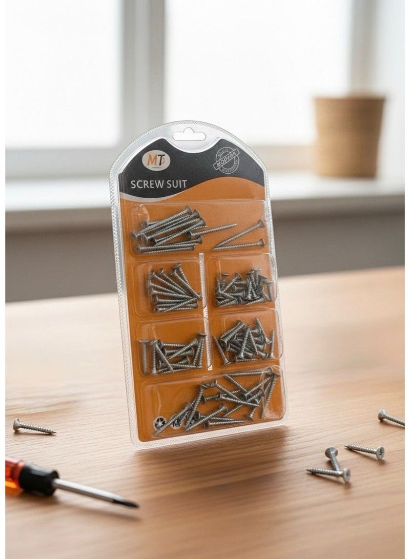 أم تي طقم براغي فضي صلب 8 مقاسات، مجموعة مسامير قلاووظ فضية سن صاج، براغي تثبيت جدران وأخشاب لامعة، مسامير ربط أثاث وديكور معدنية، طقم براغي رأس صليبة فضي، أدوات تثبيت صيانة منزلية، مجموعة براغي جيبسوم بورد فضية، مسامير معدني مقاوم للصدأ، لوازم نجارين وفنيين، عدة تثبيت متكاملة، جودة احترافية، علبة منظم براغي شفافة، أدوات فك وتركيب صواميل وبراغي. - Image 3