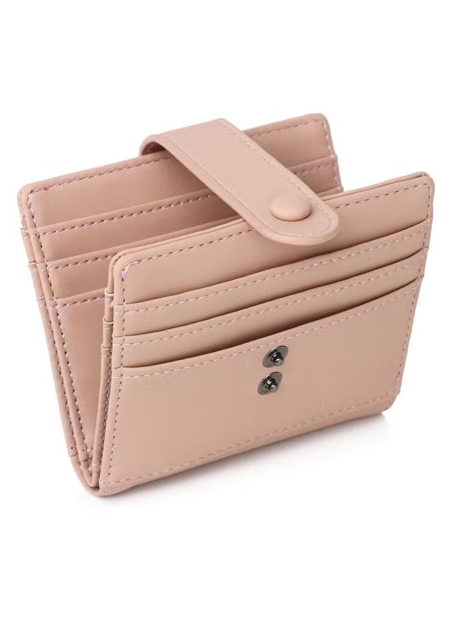 Arabest Slim Wallet for Women, RFID Blocking Bifold Credit Card Holder, Card Case, Leather Small Card Wallets Women, Leather Bifold Wallets with Zipper, Coin Pocket (Pink)  - Image 1