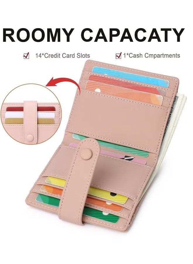 Arabest Slim Wallet for Women, RFID Blocking Bifold Credit Card Holder, Card Case, Leather Small Card Wallets Women, Leather Bifold Wallets with Zipper, Coin Pocket (Pink)  - Image 2