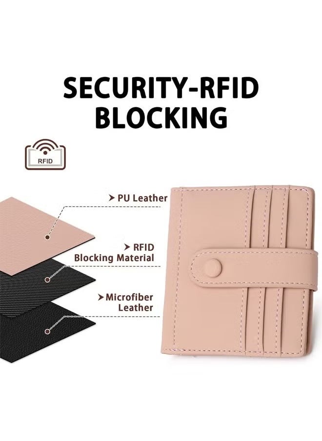 Arabest Slim Wallet for Women, RFID Blocking Bifold Credit Card Holder, Card Case, Leather Small Card Wallets Women, Leather Bifold Wallets with Zipper, Coin Pocket (Pink)  - Image 3