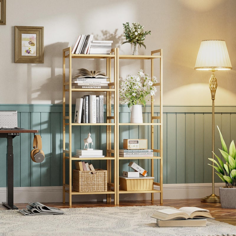 HITNET Tall Narrow Bookshelf, 5 Tier Bathroom Shelf Bamboo, Floor Standing Display Storage Organizer for Small Space, Adjustable Shelves, Natural Wood Bookcase - Image 2