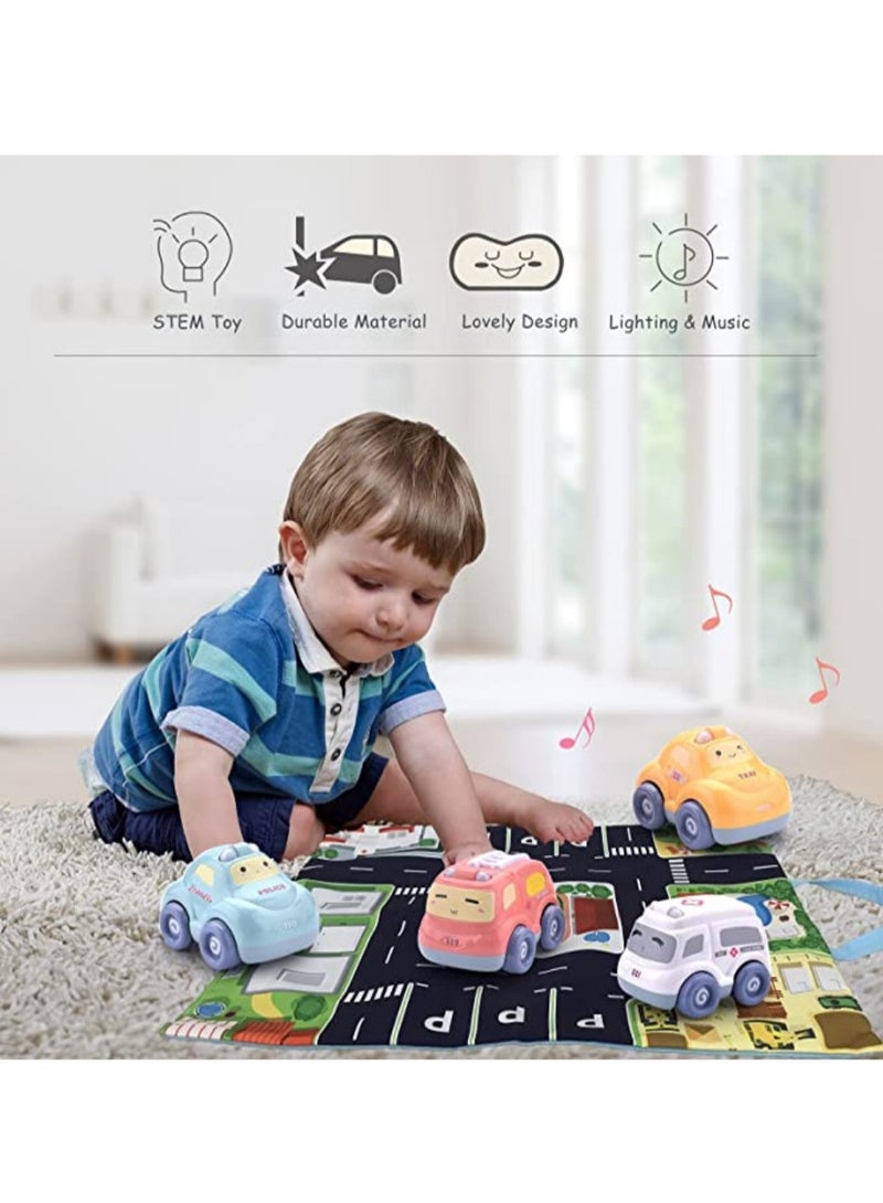 YelaJoy Cartoon Cars with Lights and Sounds for Toddler Boys and Girls, Set of 4 Puzzle Vehicles for Kids, Includes Police Cars, Fire Trucks, Cabooses and Ambulances - Image 4