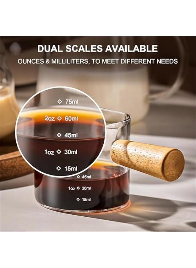 Espresso Cups with Handle set of 2, Double Spout Glass Measuring Cup with Dual Scale, Espresso Shot Glass with V-Shaped Mouth, Clear Glass Espresso Accessories 3.5OZ