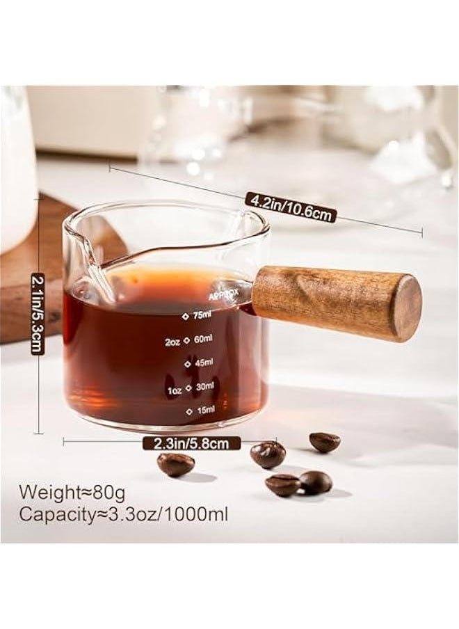 Espresso Cups with Handle set of 2, Double Spout Glass Measuring Cup with Dual Scale, Espresso Shot Glass with V-Shaped Mouth, Clear Glass Espresso Accessories 3.5OZ
