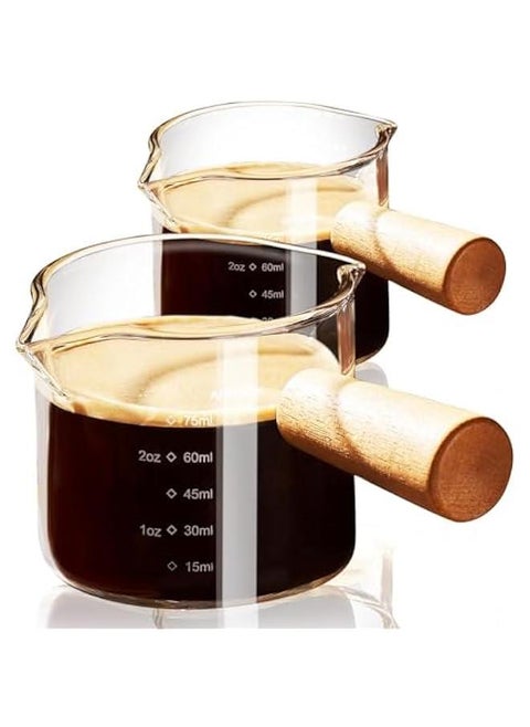 Espresso Cups with Handle set of 2, Double Spout Glass Measuring Cup with Dual Scale, Espresso Shot Glass with V-Shaped Mouth, Clear Glass Espresso Accessories 3.5OZ