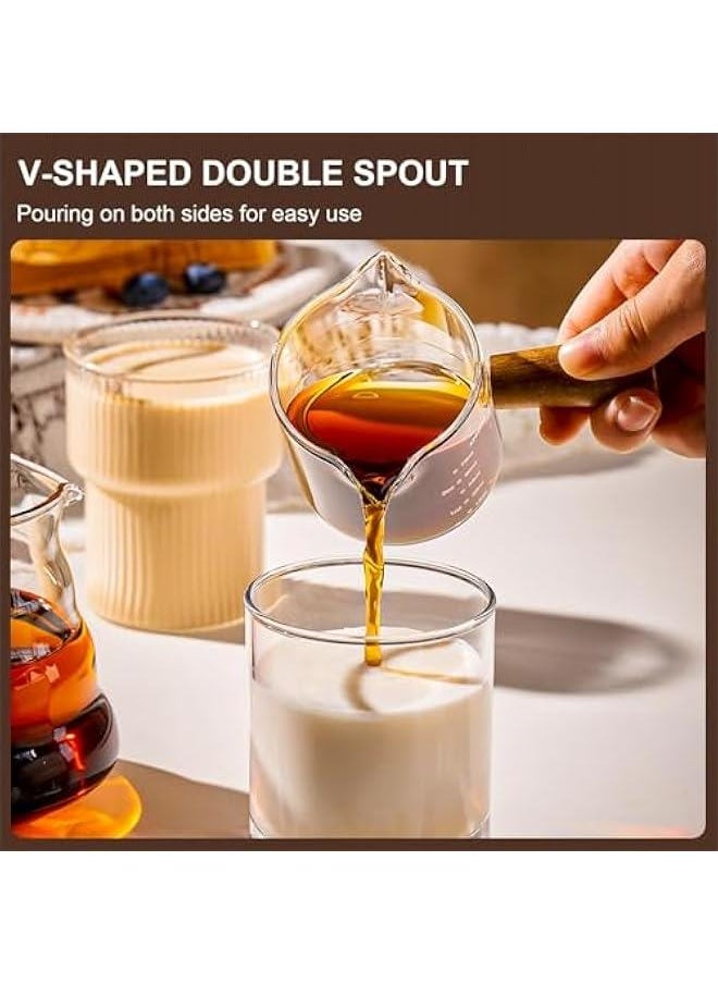 Espresso Cups with Handle set of 2, Double Spout Glass Measuring Cup with Dual Scale, Espresso Shot Glass with V-Shaped Mouth, Clear Glass Espresso Accessories 3.5OZ
