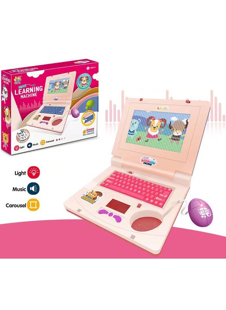 YelaJoy Children's Computer Toys Learning Machine, Simulation Cartoon Computer, Light Music Early Education Educational Children's Computer Toys, Children's Enlightenment Early Education Toys, Pink  - Image 1