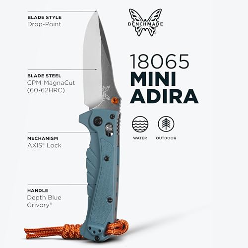 Benchmade بينش ميد - سكين ميني أدييرا 18065 الخارجية، حافة عادية مع مقبض غريفوري أزرق عميق (18065) - Image 2