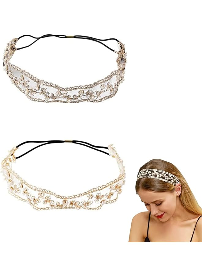 إيروريكس قطعتان من عصابات الرأس الدانتيلية، وشاح شعر عصري مزين بالورود، إكسسوارات عمامة من التول - Image 1