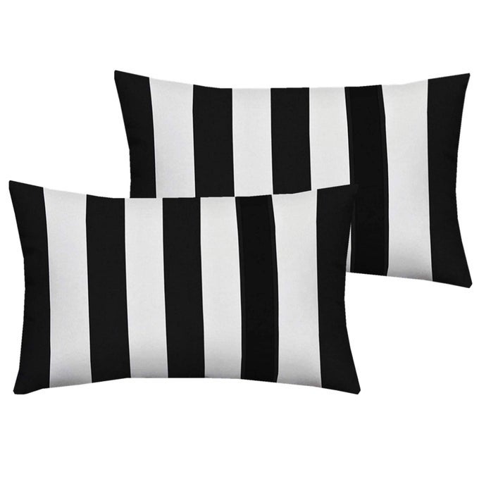 WHITE AND BLACK STRIPE SET OF 2 12X20 INCH COTTON POLYESTER SQUARE THROW PILLOW CASE DECORATIVE DURABLE CUSHION SLIPCOVER HOME DECOR SOFA STANDARD SIZE ACCENT PILLOWCASE