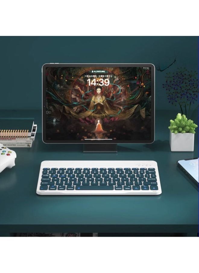 Applicable To Apple Huawei Ipad Mobile Phone Tablet Computer Bluetooth Keyboard Office Learning External Wireless Mouse Keyboard-Color:Light Blue-Product Type:Dual-mode Rechargeable Mouse + Keyboard - Image 3