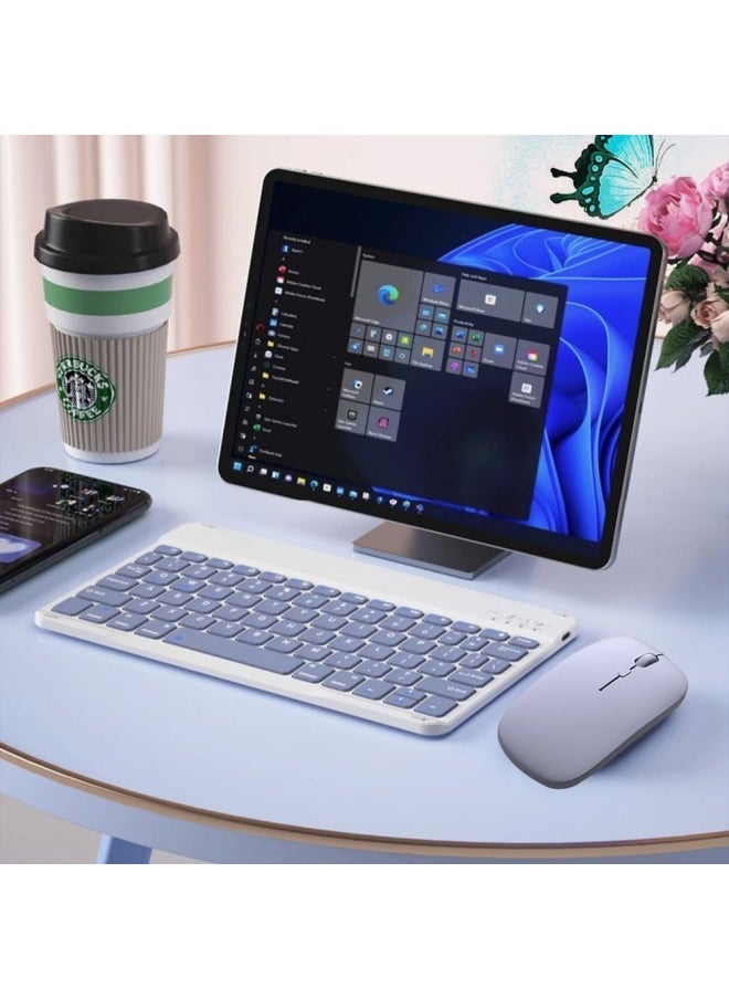 Applicable To Apple Huawei Ipad Mobile Phone Tablet Computer Bluetooth Keyboard Office Learning External Wireless Mouse Keyboard-Color:Light Blue-Product Type:Dual-mode Rechargeable Mouse + Keyboard - Image 4