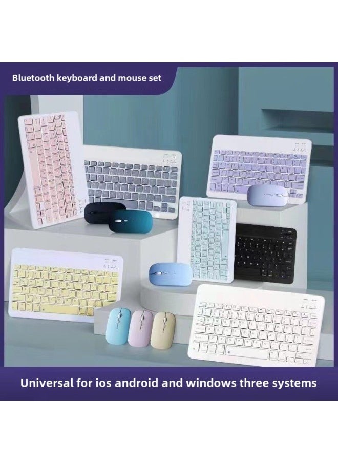 Applicable To Apple Huawei Ipad Mobile Phone Tablet Computer Bluetooth Keyboard Office Learning External Wireless Mouse Keyboard-Color:Light Blue-Product Type:Dual-mode Rechargeable Mouse + Keyboard - Image 2