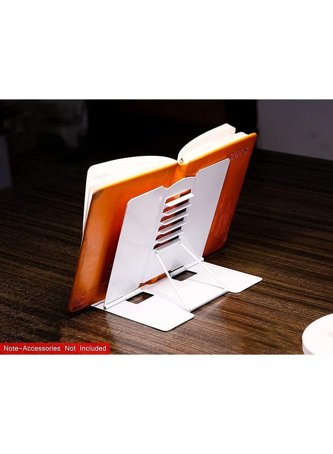 PERPART Metal Book Stand Holder | Portable Cookbook Holder,Adjustable Recipes Book Organizer | Book Stands & Holders for Reading Study Foldable Accessories (White) - Image 4