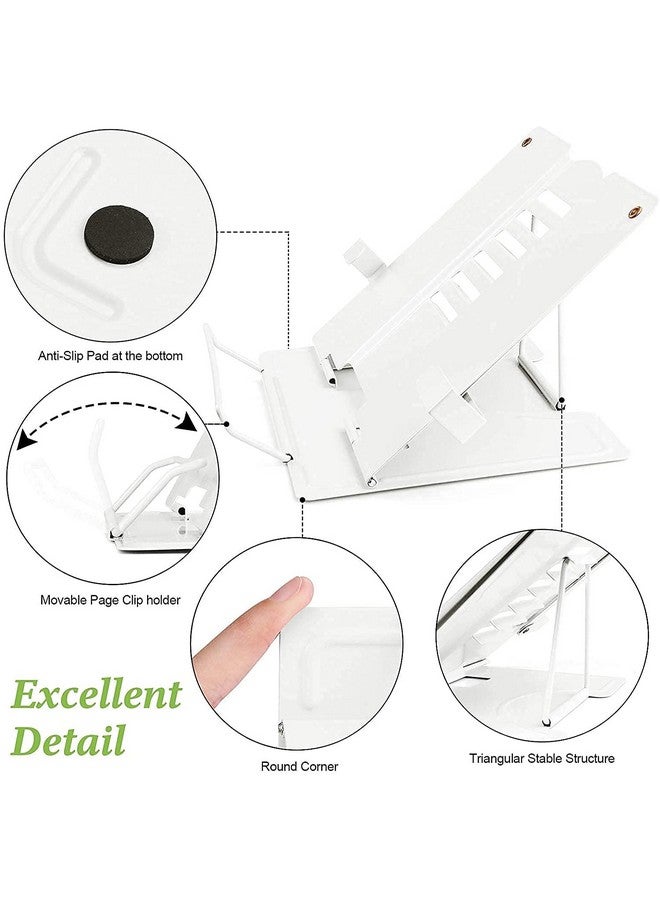 PERPART Metal Book Stand Holder | Portable Cookbook Holder,Adjustable Recipes Book Organizer | Book Stands & Holders for Reading Study Foldable Accessories (White) - Image 2