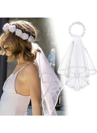 Bachelorette Party Decorations White Flower Crown with Veil Wedding Veil Bridal Shower Gift Veils for Brides Engagement Party Decorations - pzsku/Z8E1757118ADC8F60E824Z/45/_/1731661060/e473bda1-ec32-4612-9b95-b767deb5739f