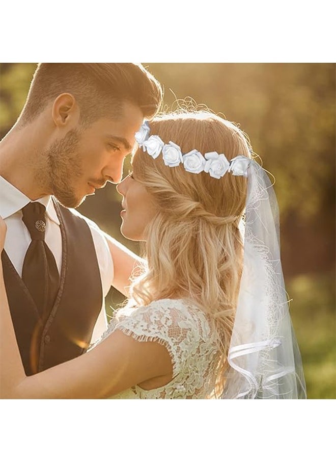 اتش واي زينة حفلة العازبة تاج زهرة بيضاء مع الحجاب الحجاب الزفاف دش الزفاف هدية الحجاب للعرائس زينة حفلة الخطوبة  - Image 2
