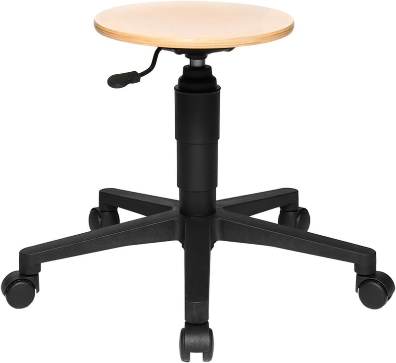 Topstar 72260HO1 TEC 60 Stool/Workshop Stool/Work Stool/Rolling Stool/Height-Adjustable Wood (Beech) / Natural 39-52/35 cm - Image 1