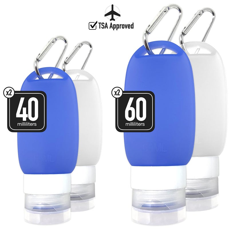 Cruise On Silicone Travel Bottle Set, TSA Approved, Leak-Proof Squeeze Bottles for Shampoo, Lotion & Liquids (2 oz & 1.4 oz), Refillable Containers with Carabiner Clips for Easy Carry - Image 3