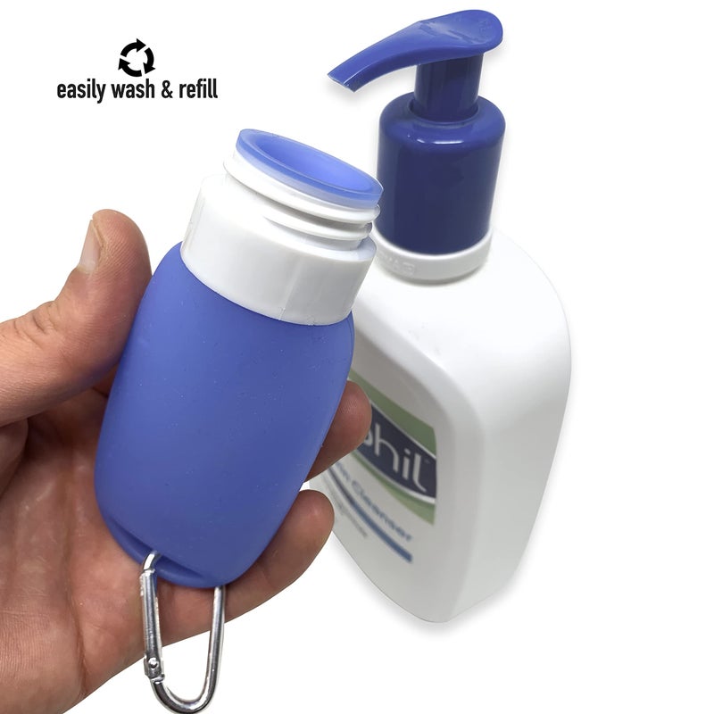 Cruise On Silicone Travel Bottle Set, TSA Approved, Leak-Proof Squeeze Bottles for Shampoo, Lotion & Liquids (2 oz & 1.4 oz), Refillable Containers with Carabiner Clips for Easy Carry - Image 4