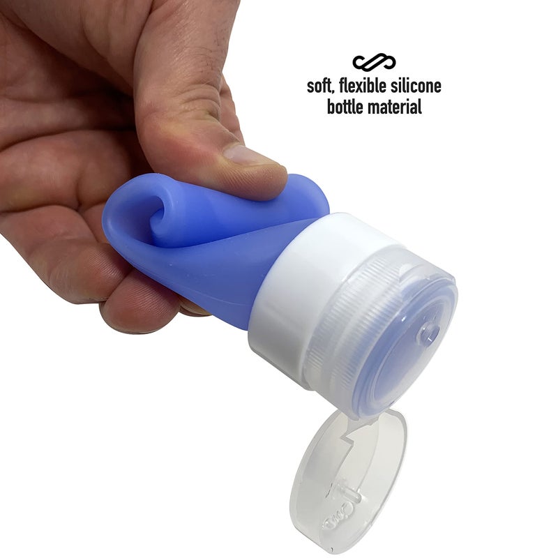 Cruise On Silicone Travel Bottle Set, TSA Approved, Leak-Proof Squeeze Bottles for Shampoo, Lotion & Liquids (2 oz & 1.4 oz), Refillable Containers with Carabiner Clips for Easy Carry - Image 5