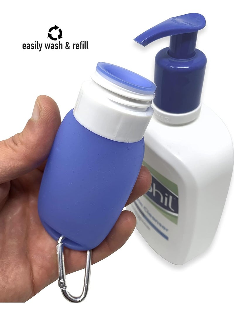 Silicone Travel Bottle Set TSA Approved Leak Proof Squeeze Bottles for Shampoo, Lotion & Liquid Toiletries (2 oz & 1.4 oz Containers) with Carabiner Clips