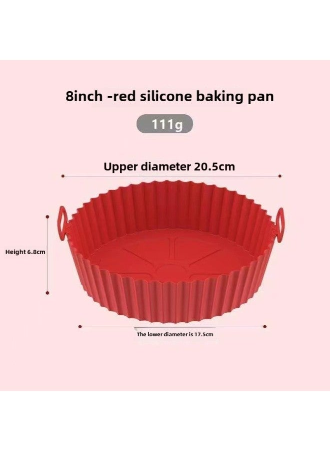 Food Grade Baking Pan Air Fryer Silicone Baking Pan Rectangular Air Fryer Baking Pan Oven Special Baking Tray-Specifications:Round Fryer (net Weight: 110g)-Color:Red  - Image 1
