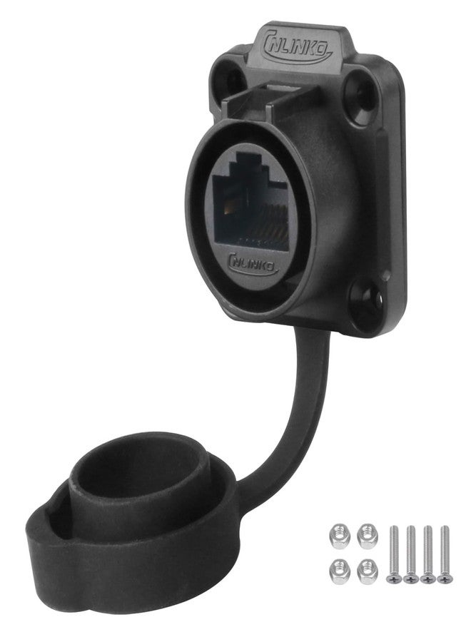 CNLINKO LP-20 RJ45 Panel Mount Socket, CAT6 Ethernet Connector RJ45 4-Hole Socket IP68 M20 Waterproof Connector (Black RJ45 4-Hole Socket) - Image 1