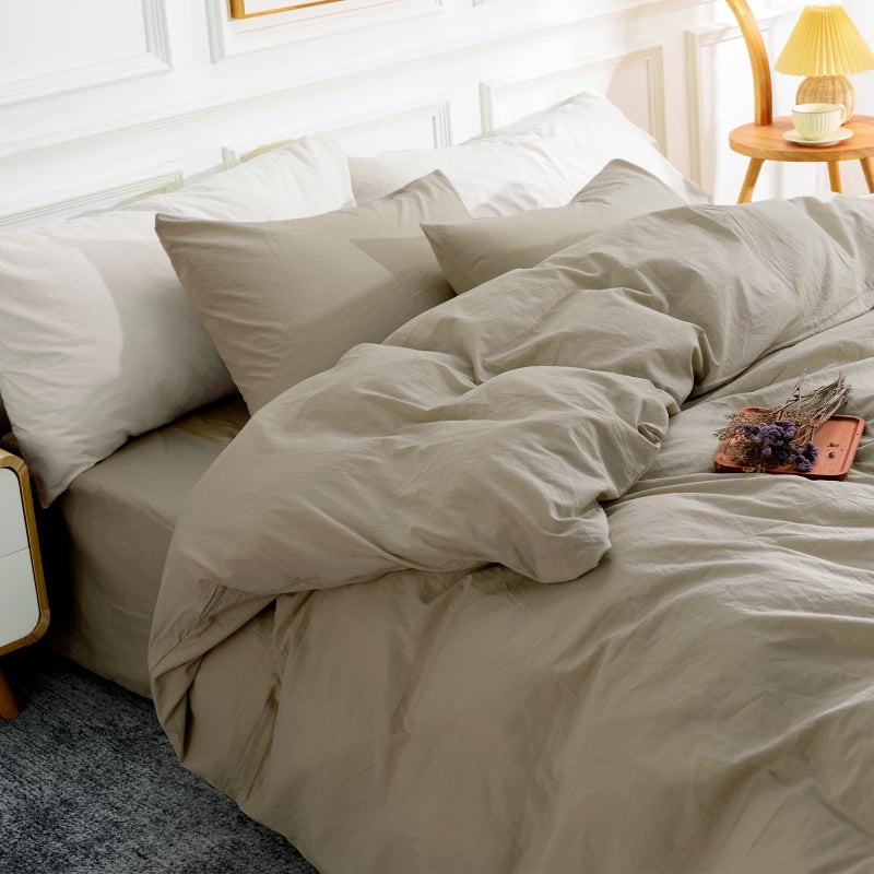 NEXHOME PRO مجموعة غلاف لحاف Nexhome Pro Cover 100 ٪ من القطن المغسول الكبير 120 "x98" "Linen Linen Feel Officed Organic Natural 3 قطع مجموعة من الفراش مع إغلاق السوستة وروابط الزاوية الناعمة (بدون المعزي) - Image 1