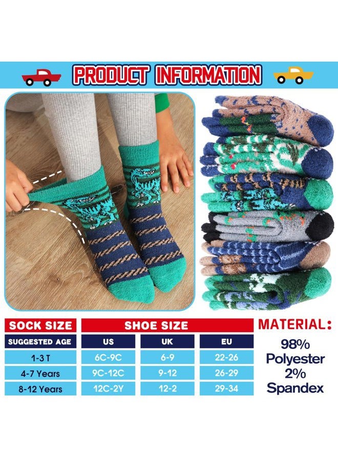 Welwoos Kids Boys Toddlers Fuzzy Slipper Socks with Grips Non Slip Warm Fluffy Winter Thick Fun Cozy Crew Hospital Gripper Socks 6 Pairs Christmas Gifts Stocking Stuffers (Dinosaur,4-7 Years) - Image 5
