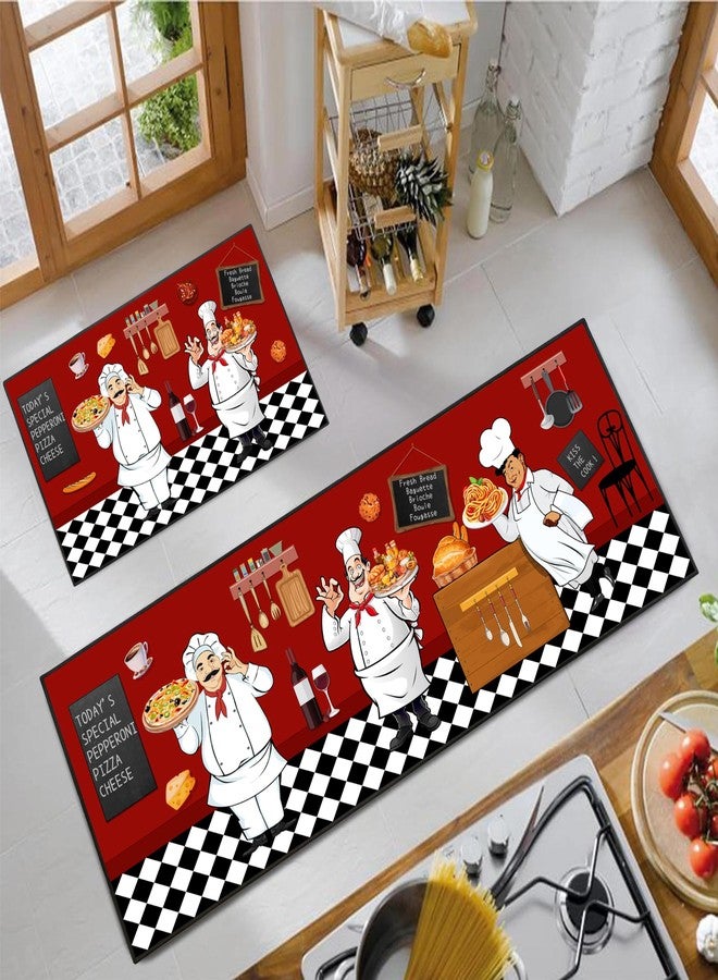 JWXCBIM Fat Chef Kitchen Rug 2 Piece Set, Farmhouse Style Decor Kitchen Floor Mat, Absorbent and Washable Runner Rug, Home Vintage Kitchen Decoration 17x30+17x47 Inches - Image 1