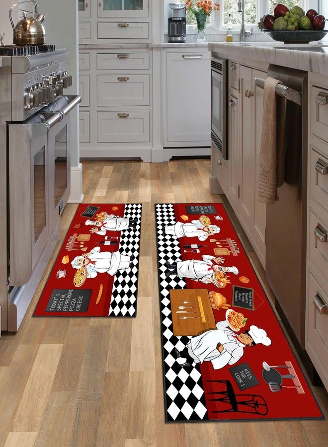 JWXCBIM Fat Chef Kitchen Rug 2 Piece Set, Farmhouse Style Decor Kitchen Floor Mat, Absorbent and Washable Runner Rug, Home Vintage Kitchen Decoration 17x30+17x47 Inches - Image 3