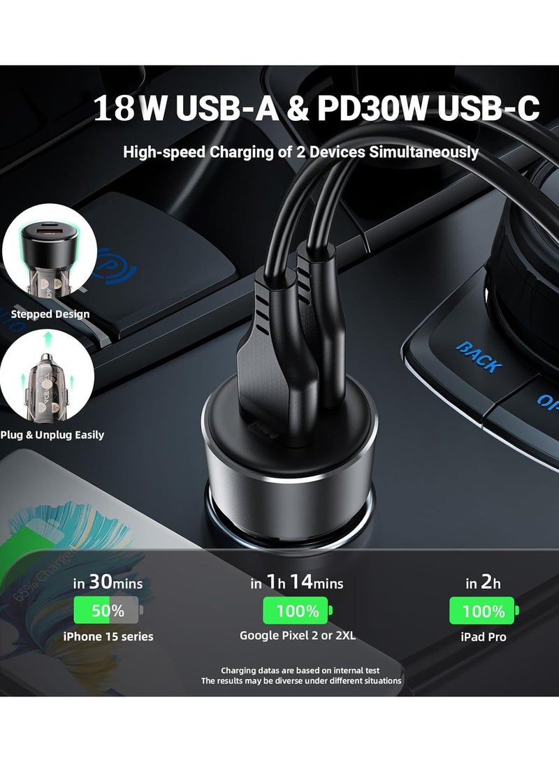 JEEJPV Car Charger 48W 2-Ports Fast USB-C PD30W & USB-A  18W Fast Charging Dual Port Car Power Adapter for iPhone 14 /12/13/15/16 Pro Max  - Image 2