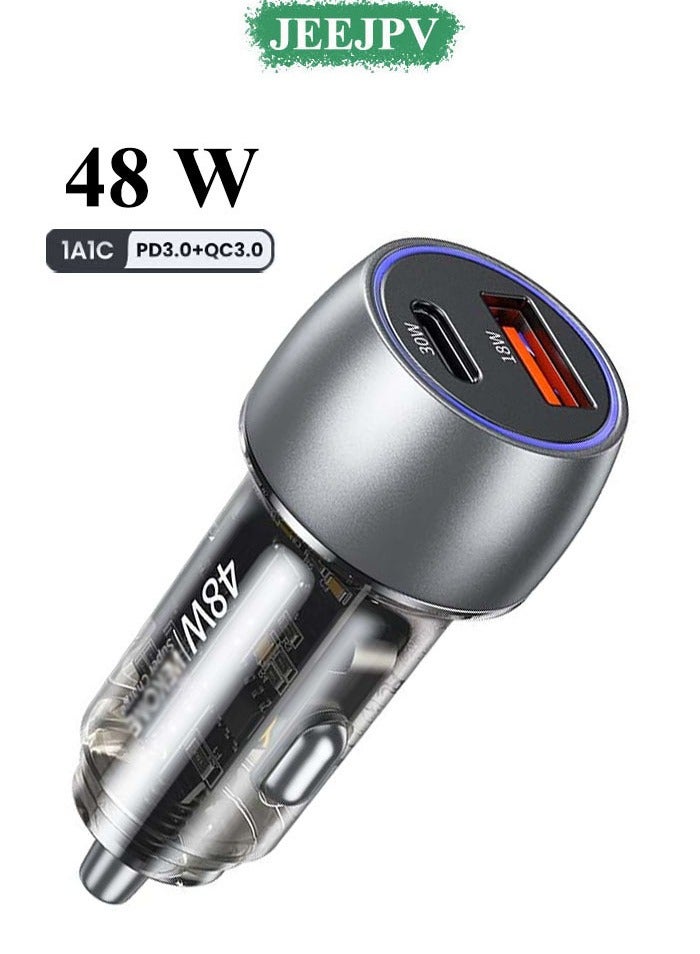 JEEJPV Car Charger 48W 2-Ports Fast USB-C PD30W & USB-A  18W Fast Charging Dual Port Car Power Adapter for iPhone 14 /12/13/15/16 Pro Max  - Image 1