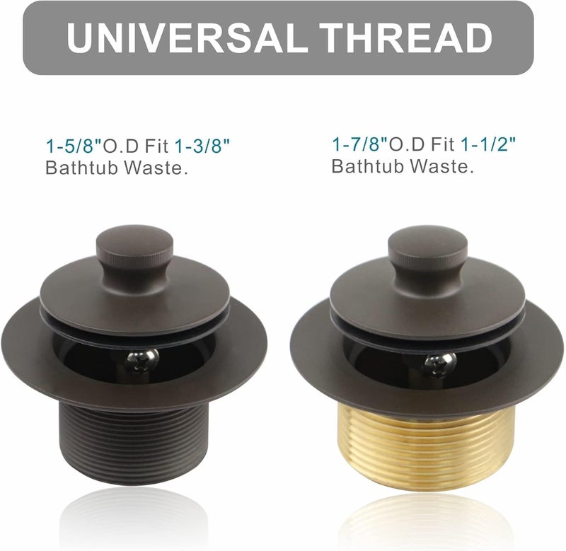 WELSAN Bronze Tub Drain and Overflow Kit with Single Hole Overflow Faceplate, Universal Lift & Turn Bathtub Drain Kit with Fine/Coarse Thread Conversion Twist Trim Kit Assembly-Oil Rubber Bronze - Image 4