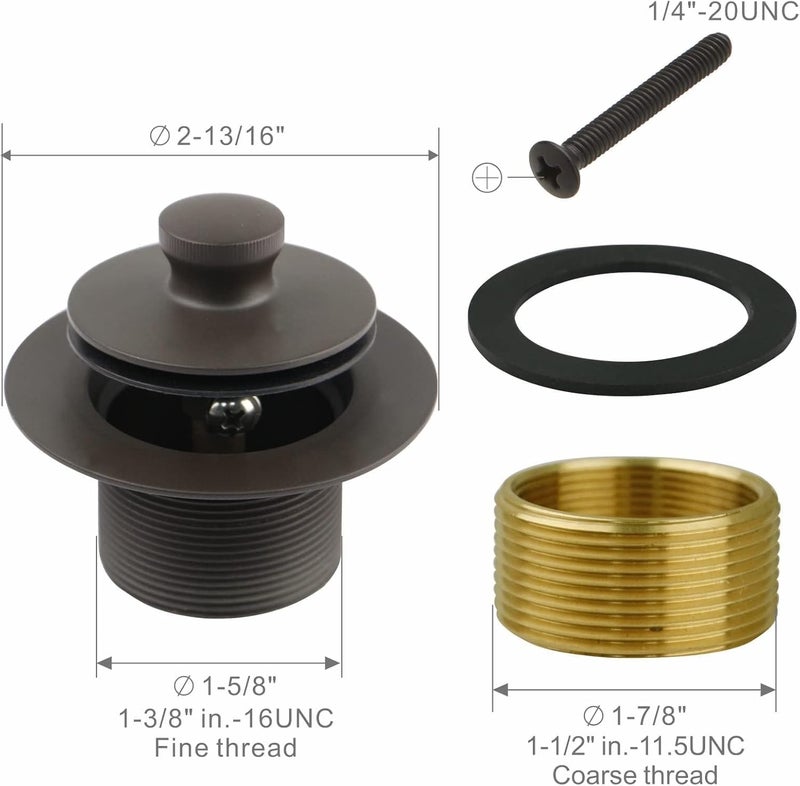 WELSAN Bronze Tub Drain and Overflow Kit with Single Hole Overflow Faceplate, Universal Lift & Turn Bathtub Drain Kit with Fine/Coarse Thread Conversion Twist Trim Kit Assembly-Oil Rubber Bronze - Image 5