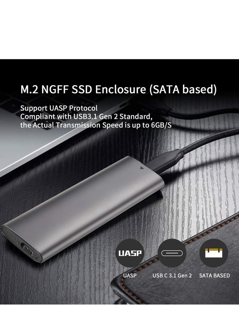 KASTWAVE - Aluminum Tool-Free M.2 SATA SSD Enclosure Reader USB 3.2 Gen 2(6Gbps) Type-C External SSD Adapter Support UASP Trim for M2 SATA NGFF 2242/2260/2280 SSD with B Key/B+M Key(for M.2 SATA SSD only) - Image 1