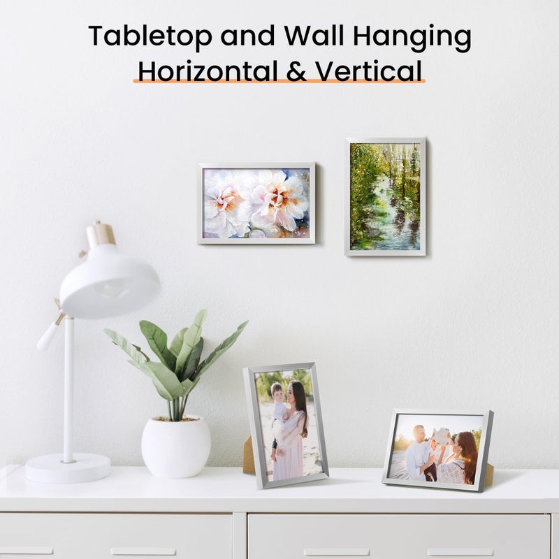 أبس سيمبلز مجموعة إطار الصورة 4 × 6 مصنوعة من 3 مصنوعة من الزجاج عالي الوضوح لمدة 4 × 6 إطارات فضية الجدار وشاشة عرض الطاولة إطار صورة حدودية رفيعة للمنزل د؟ - Image 5