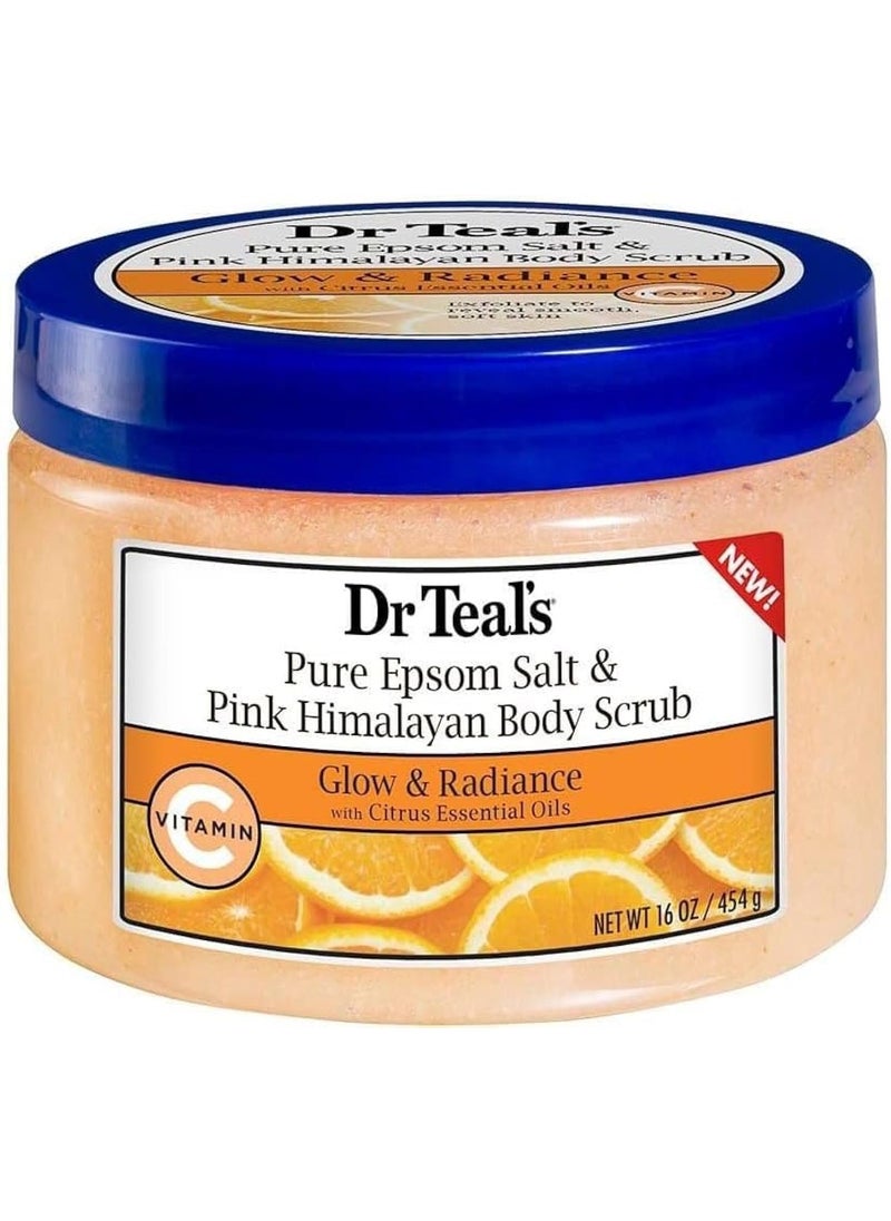 Dr Teal's Dr Teals Pink Himalayan Salt Body Scrub Glow  Radiance with Citrus Essential Oils 454g  With Pure Epsom Salt  Essential Oils  - Image 1