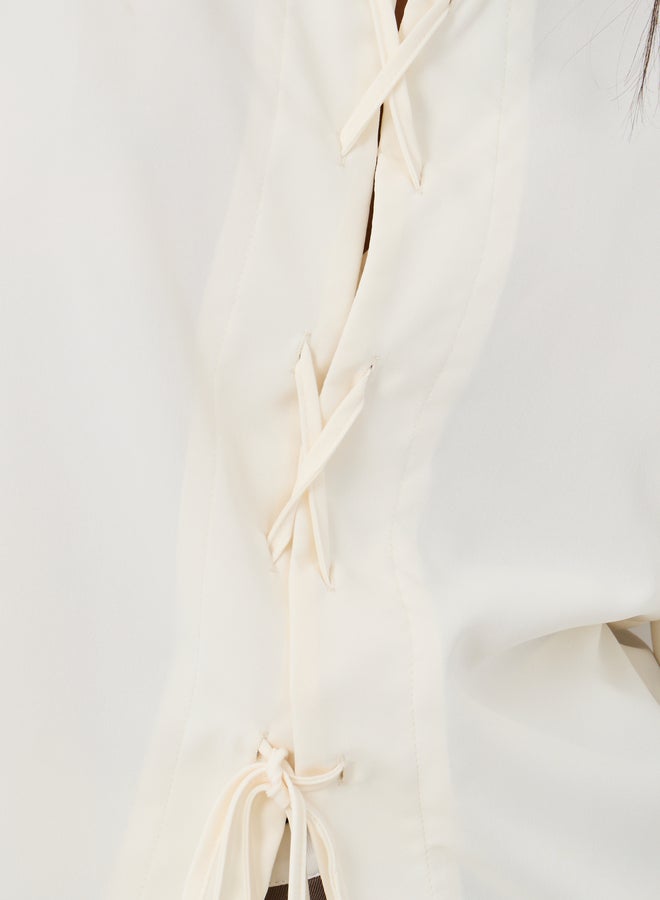 Styli Styli Solid Balloon Sleeve Front Tie-Up Detail Shirt  - Image 4