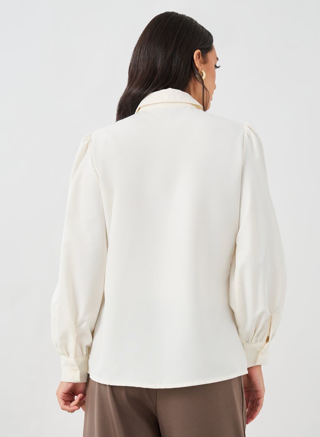 Styli Styli Solid Balloon Sleeve Front Tie-Up Detail Shirt  - Image 5
