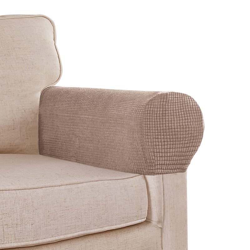 L.VICTEX Stretch Sofa Armrest Covers Spandex Jacquard Arm Covers for Chairs and Sofas Anti-Slip Couch Armrest Covers with Sticker Furniture Armrest Protector for Sofa Couch Chair Recliner  Set of 2  Khaki - Image 1