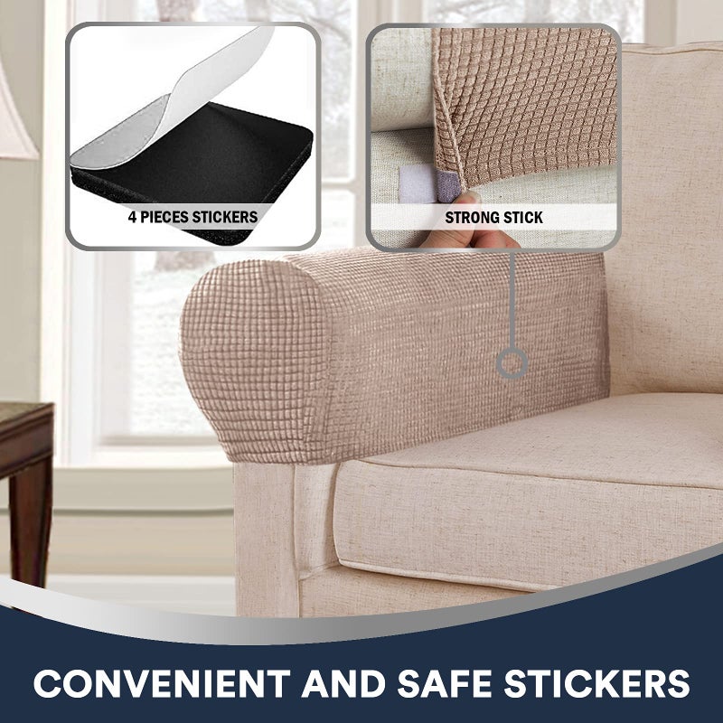 L.VICTEX Stretch Sofa Armrest Covers Spandex Jacquard Arm Covers for Chairs and Sofas Anti-Slip Couch Armrest Covers with Sticker Furniture Armrest Protector for Sofa Couch Chair Recliner  Set of 2  Khaki - Image 5