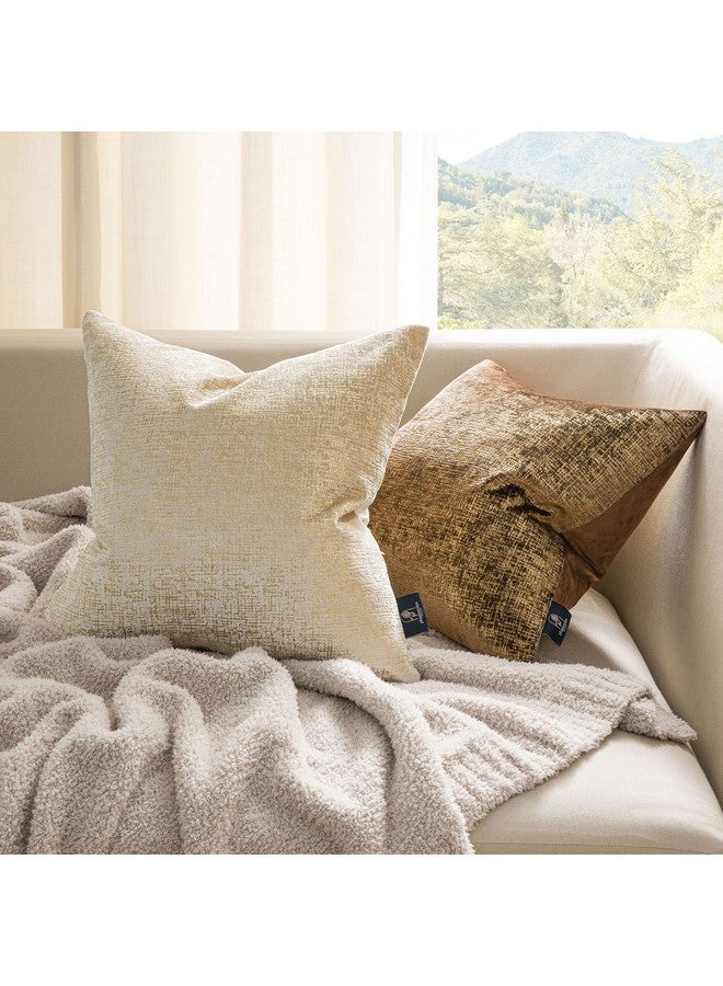 Phantoscope Pack of 2 Sparkling Velvet Decorative Solid Throw Decorative Pillow Cover Soft Gold Glitter Square Cushion Cover Pillowcase for Couch Bed and Chair, Beige, 18 x 18 inches, 45 x 45 cm - Image 4